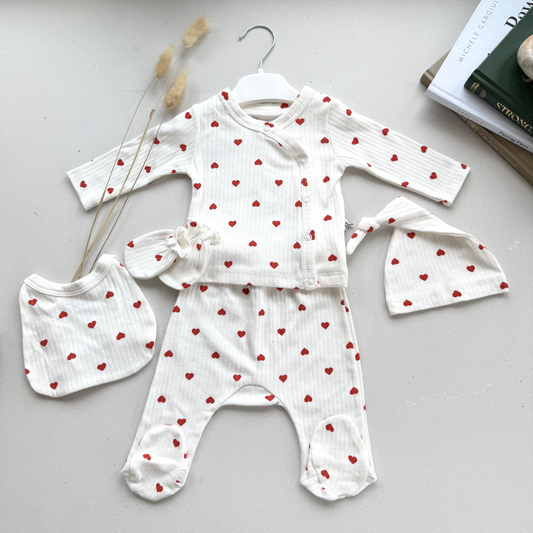 Heart Pattern Unisex 5-Piece Newborn Baby Hospital Coming Home Set