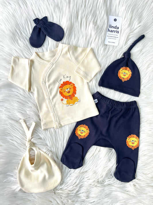 Little Lion Cream 5-Piece Newborn Baby Boy Hospital Coming Home Set