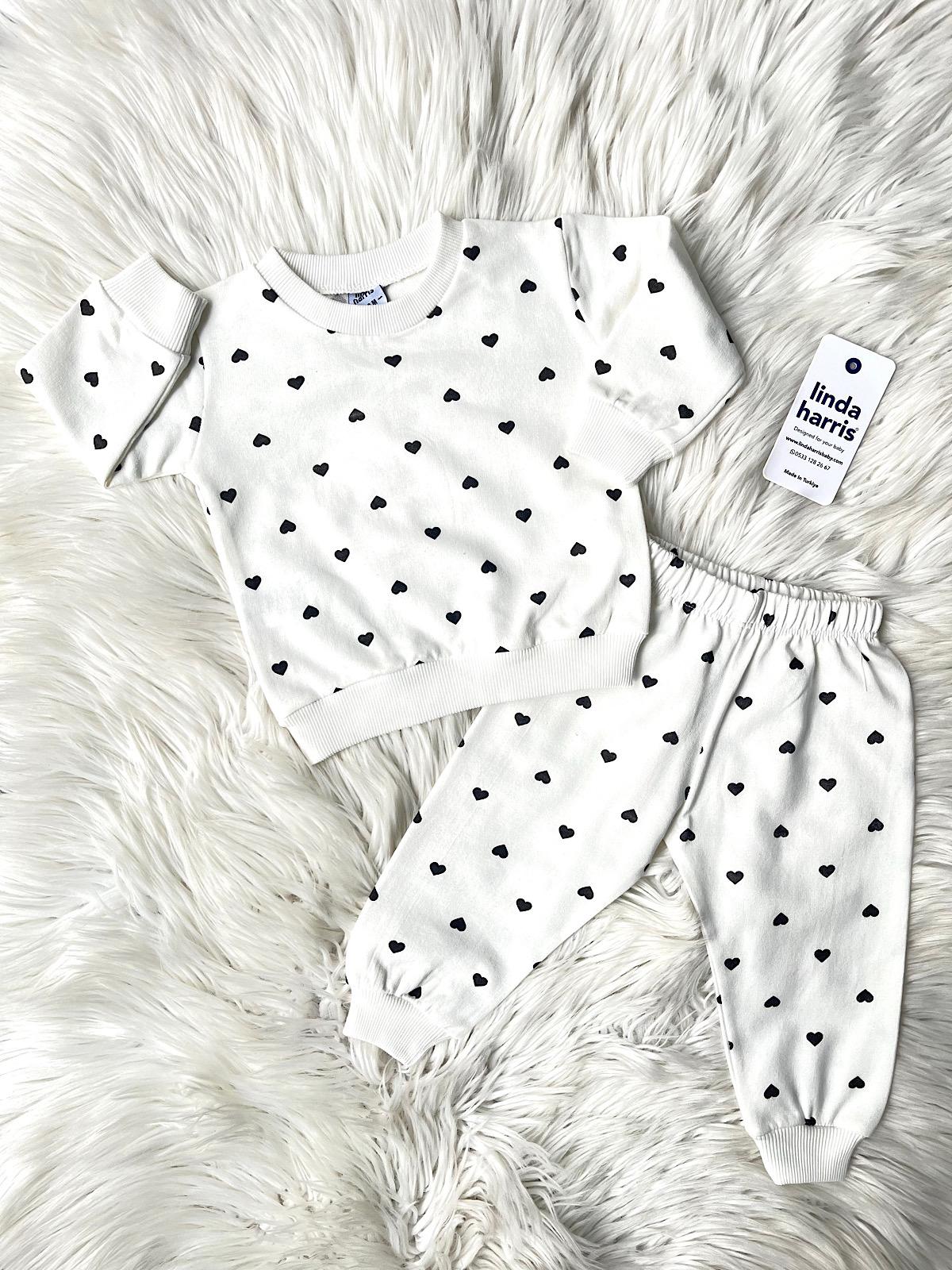 Heart Pattern Ecru-Black 2-Piece Baby Outfit