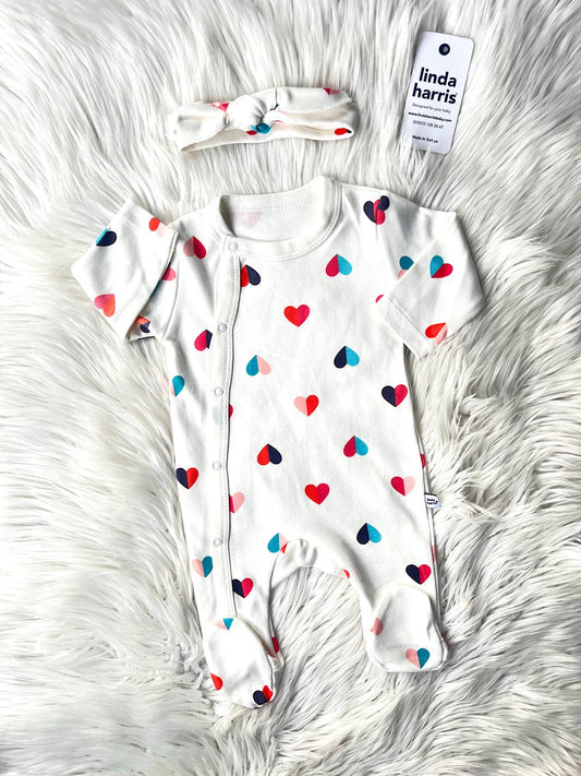 Colorful Heart Pattern Baby Romper with Bandana