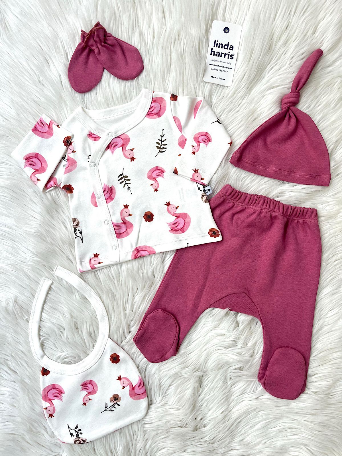 Crowned Swan Plum 5-Piece Newborn Baby Girl Hospital Coming Home Set