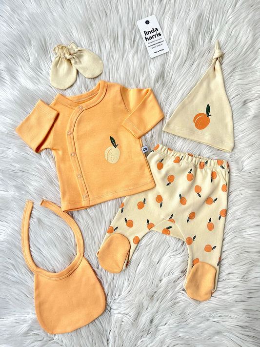 Apricot Pattern Orange 5-Piece Newborn Unisex Baby Hospital Coming Home Set