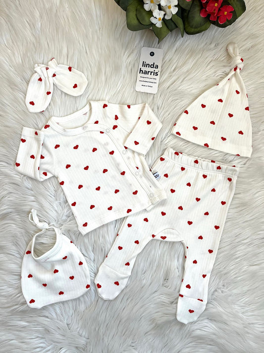 Heart Pattern Unisex 5-Piece Newborn Baby Hospital Coming Home Set